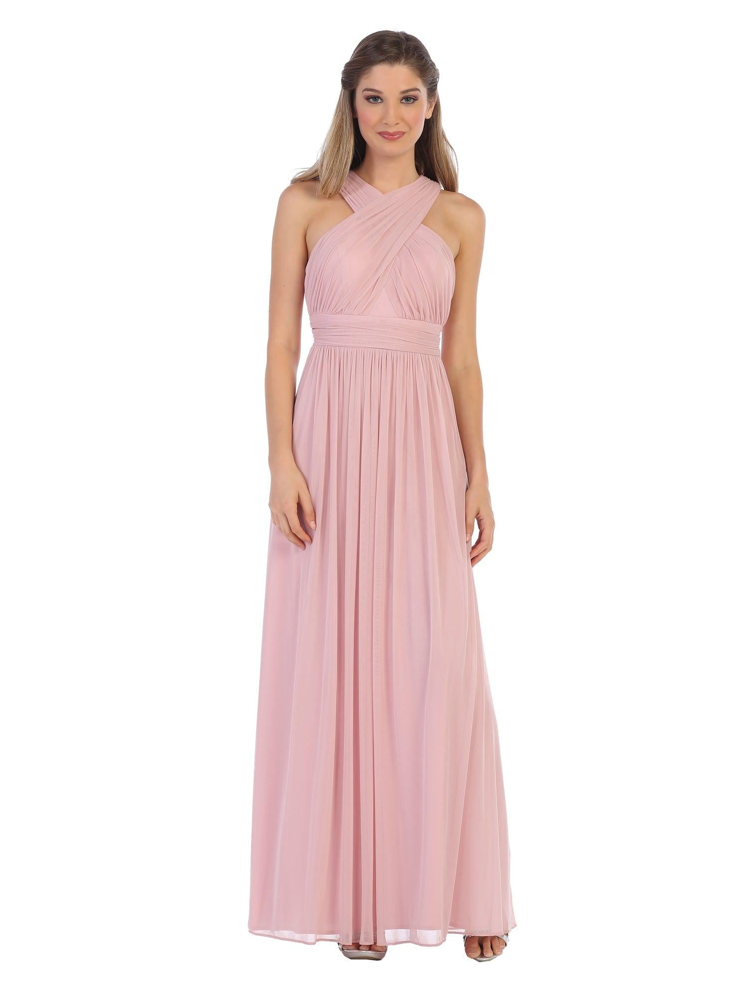Eva 3280 Dusty Rose XL Long Criss Cross Halter Bridesmaids Dress Sale